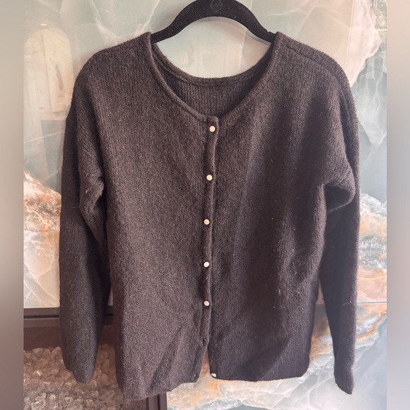 Sezane Black Cardigan with Pearl Buttons - Picture 4 of 5